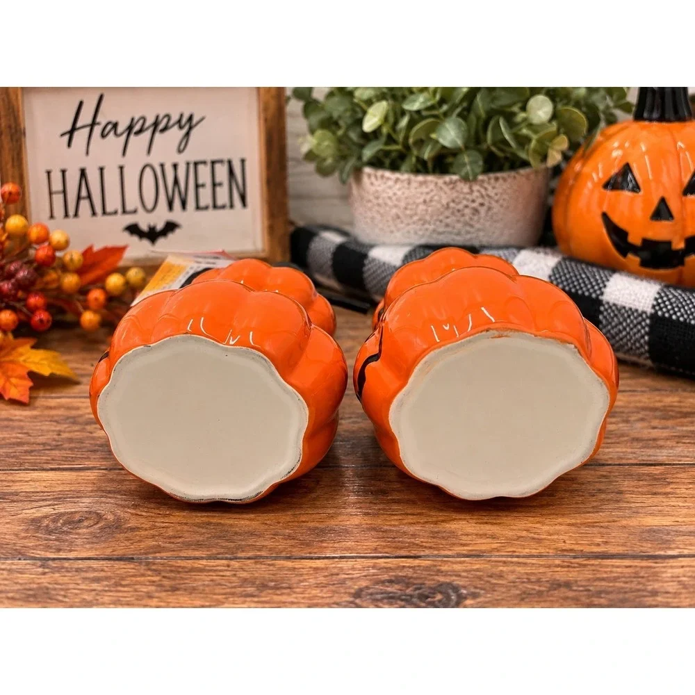 NEW Celebrate It Halloween Ceramic Pumpkin Soap Dispensers 2 Jack O Lantern